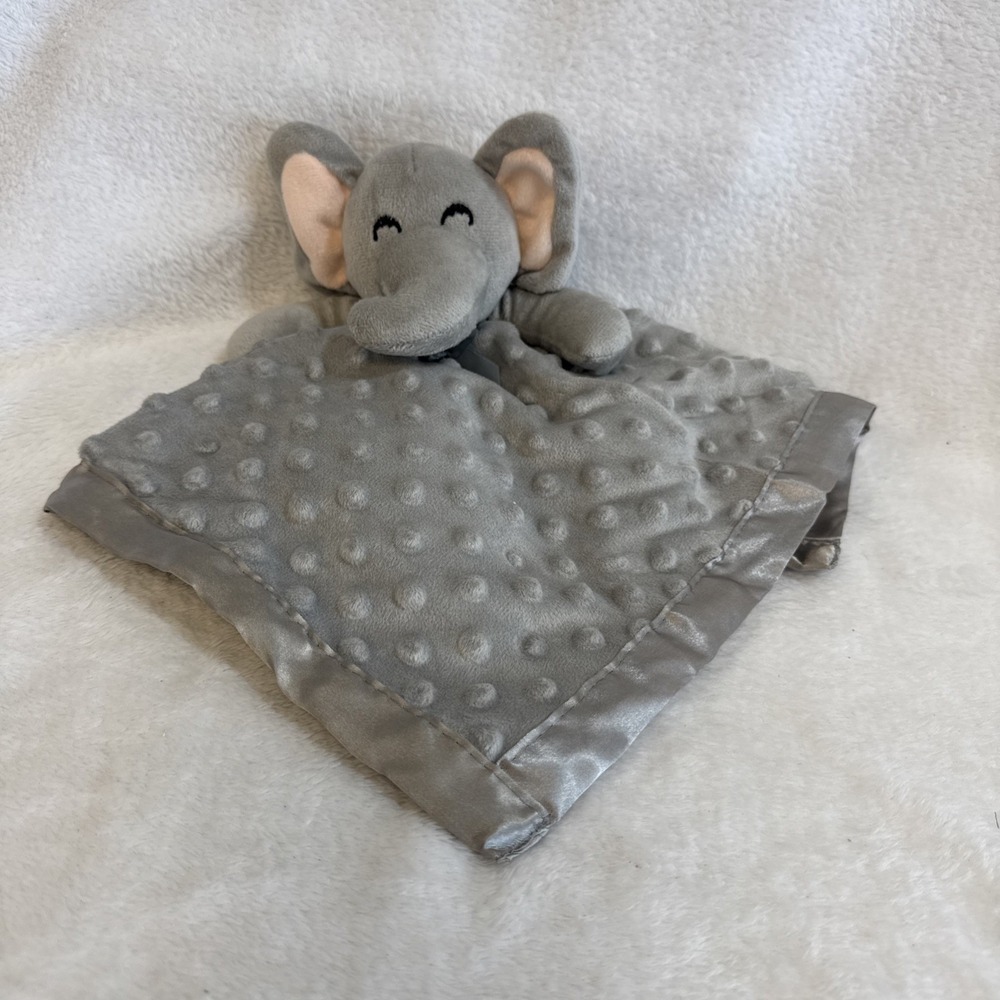 Pro Goleem Elephant Baby Lovey Security Blanket Gray Minky Dot Satin Trim - Picture 2 of 7
